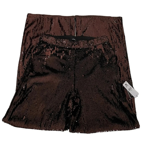 Express Brown Sequin High Rise Wide Leg Women’s Trouser Pants 4R NWT - Picture 5 of 13